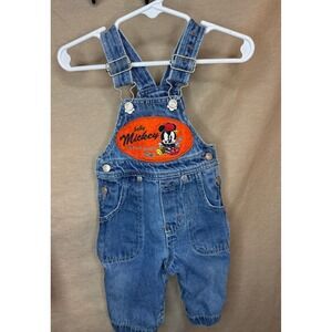 Vintage Baby Mickey & Co Denim Overalls 12M Repair Shop Patch Blue